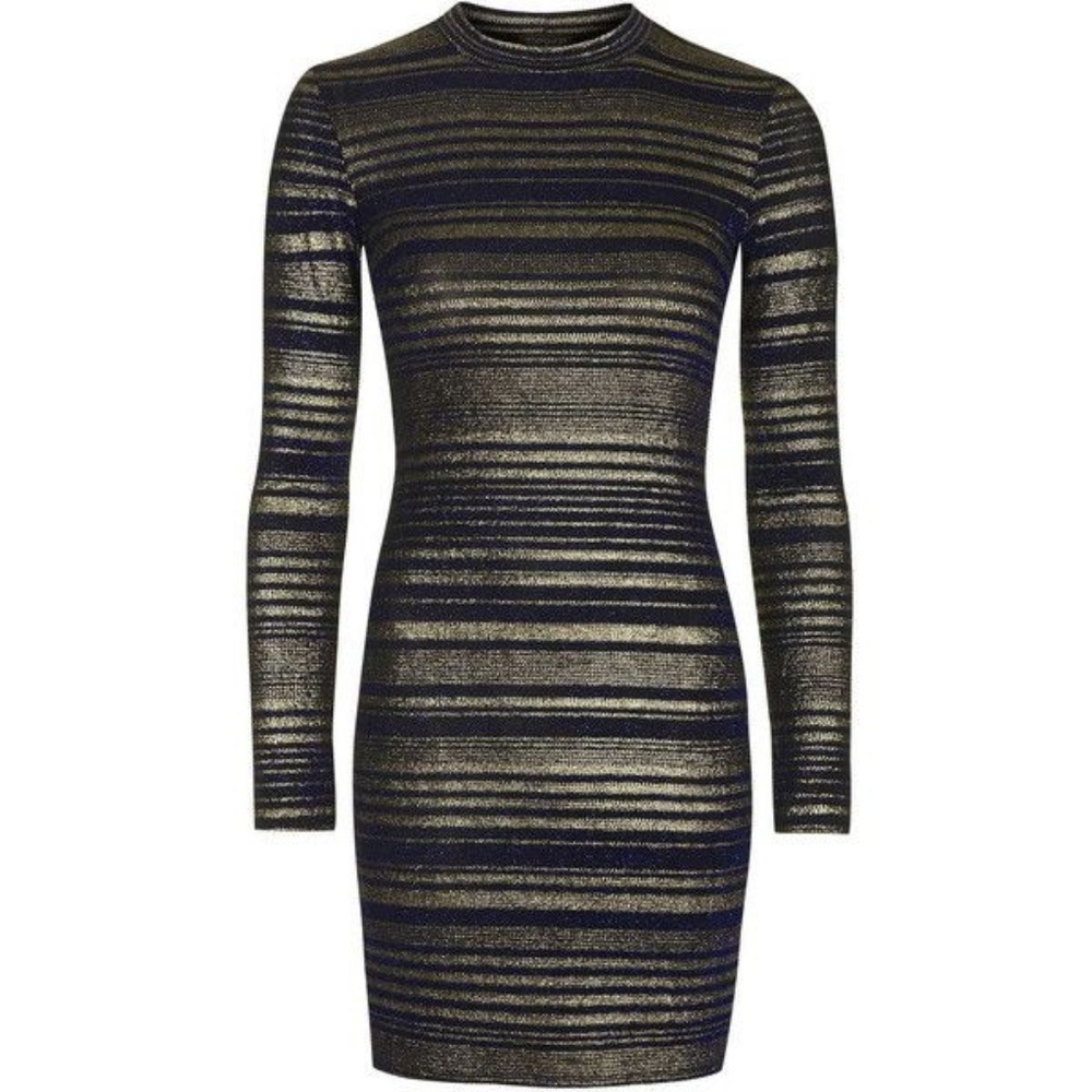 Topshop bodycon black and gold long sleeve dress